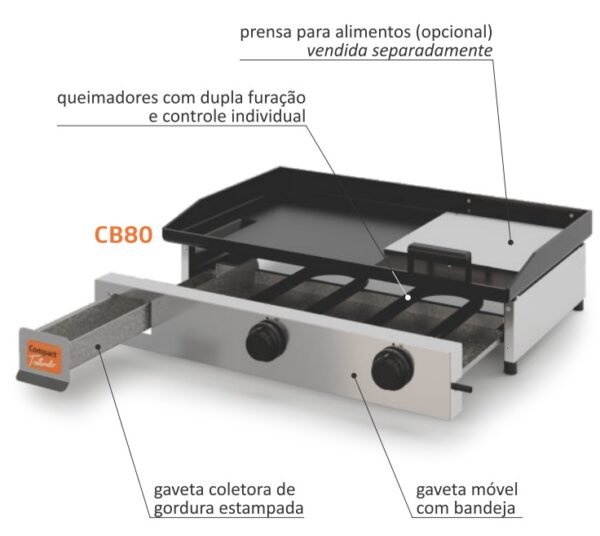Plancha a gás 80cm 3Q Compact Tostado Brasil